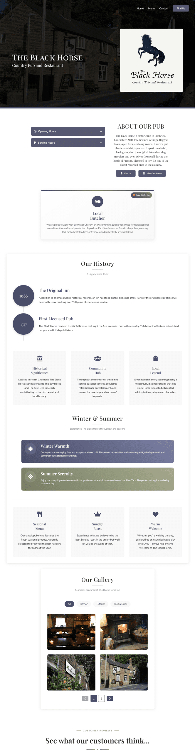 Modern web design Example - The Black Horse Inn